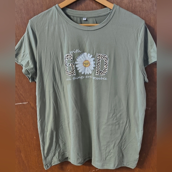 Tops - Green Graphic T-Shirt with Inspirational Message